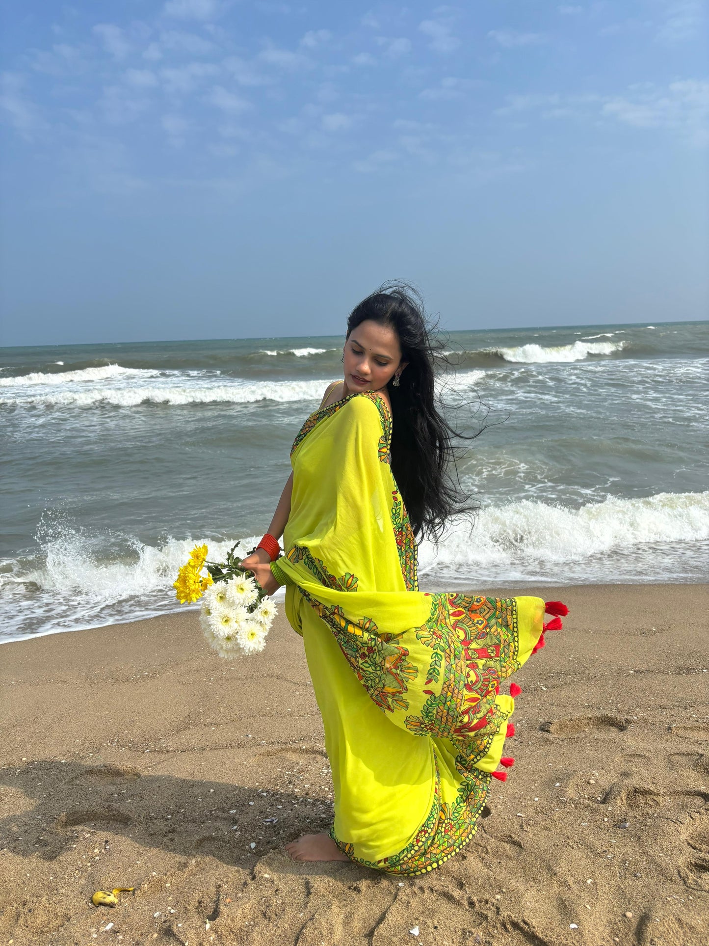 MRIDULA Handpainted Madhubani Georgette Saree
