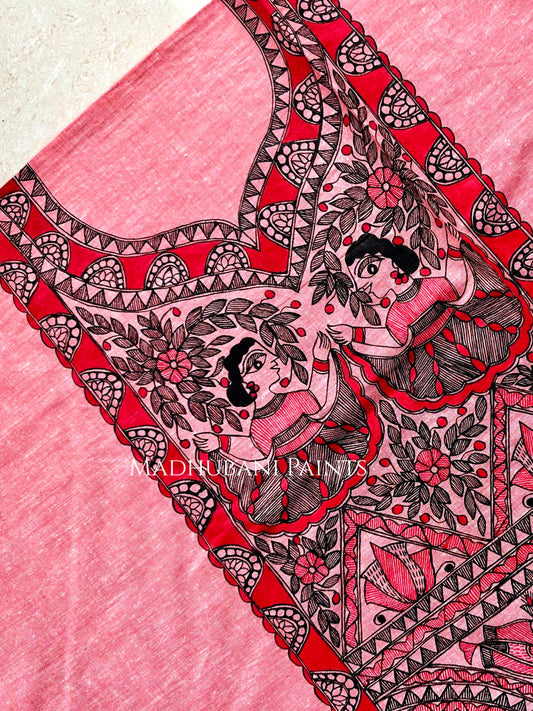 Laal Gudiya Hand-painted Madhubani Painting Cotton Unstitched Kurta