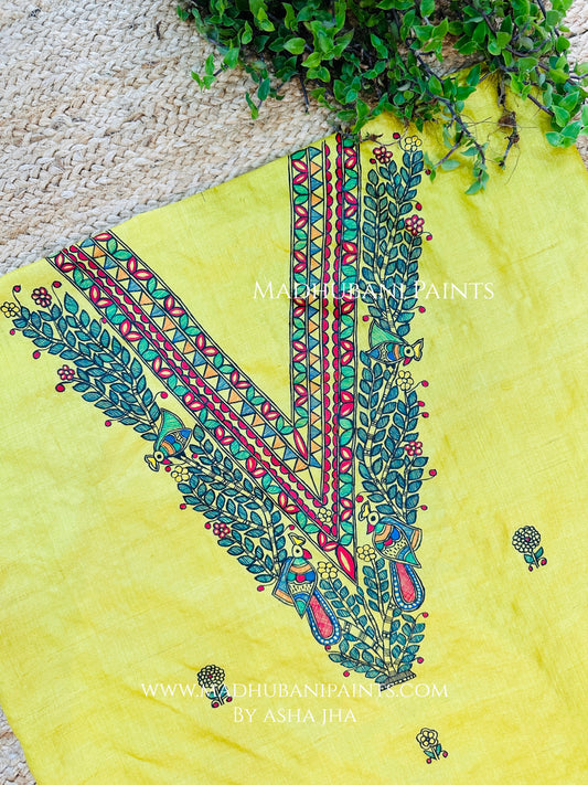 Kohbar Mayur Macchli Handpainted Unstitched Tussar Silk Kurta