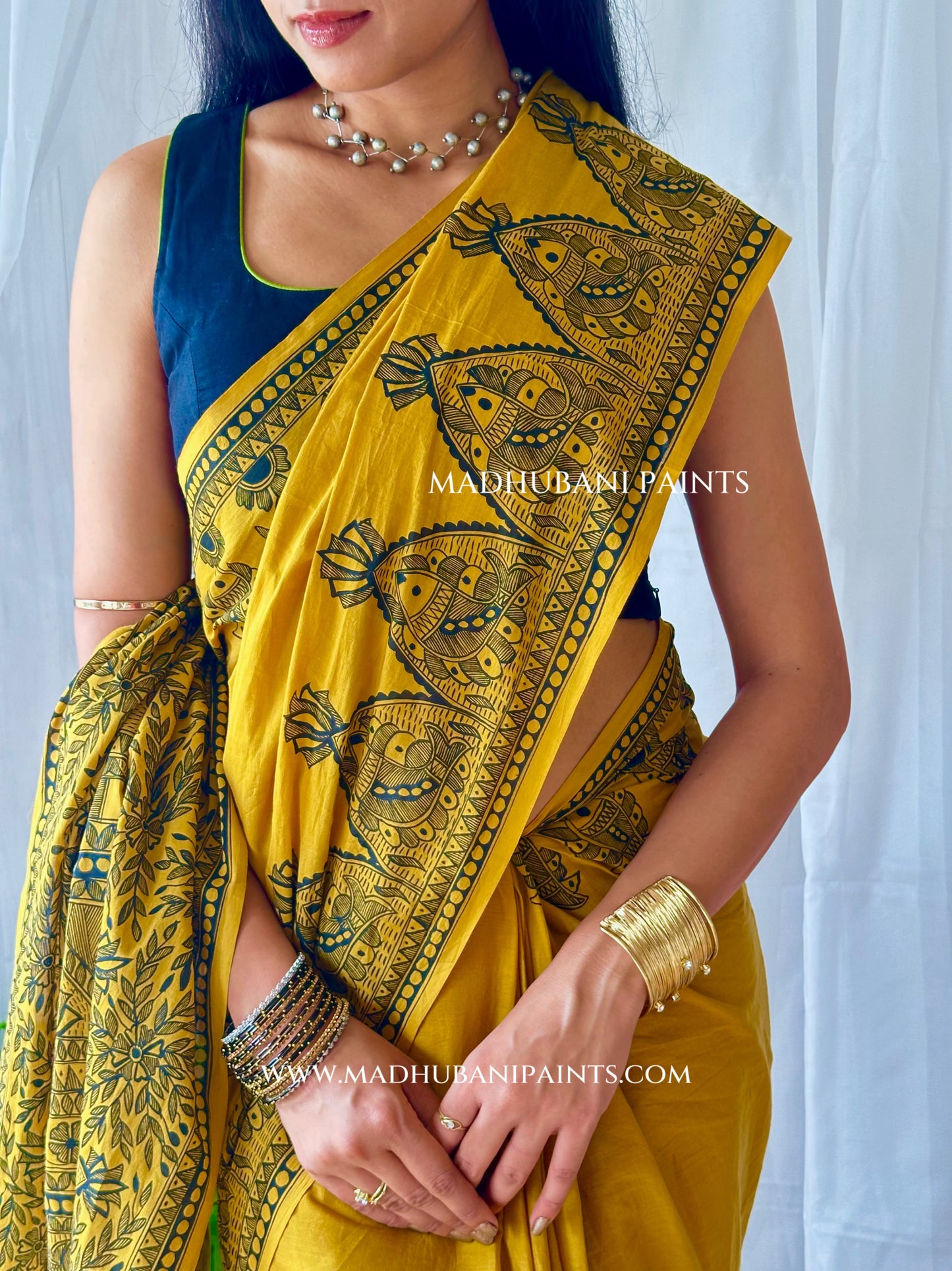 SAGAR Handpainted Madhubani Cotton Saree