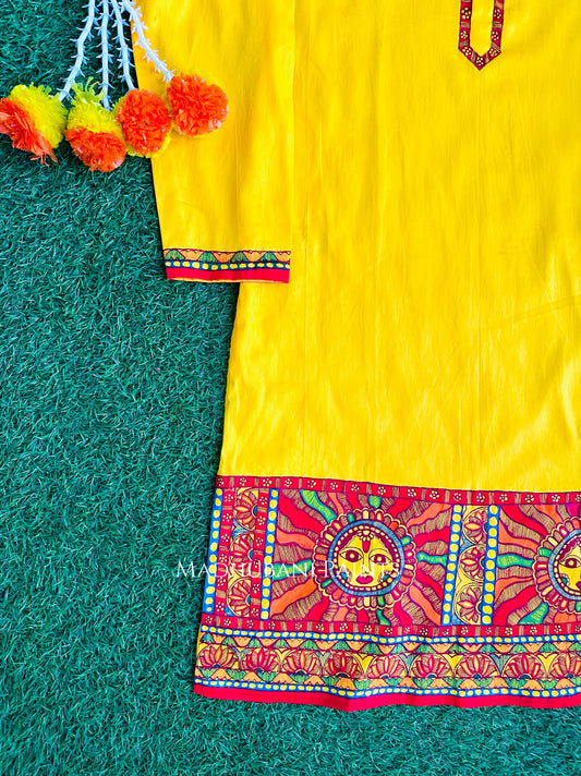 Sunehri Chhath Puja Hand-painted Madhubani Men's Cotton Kurta