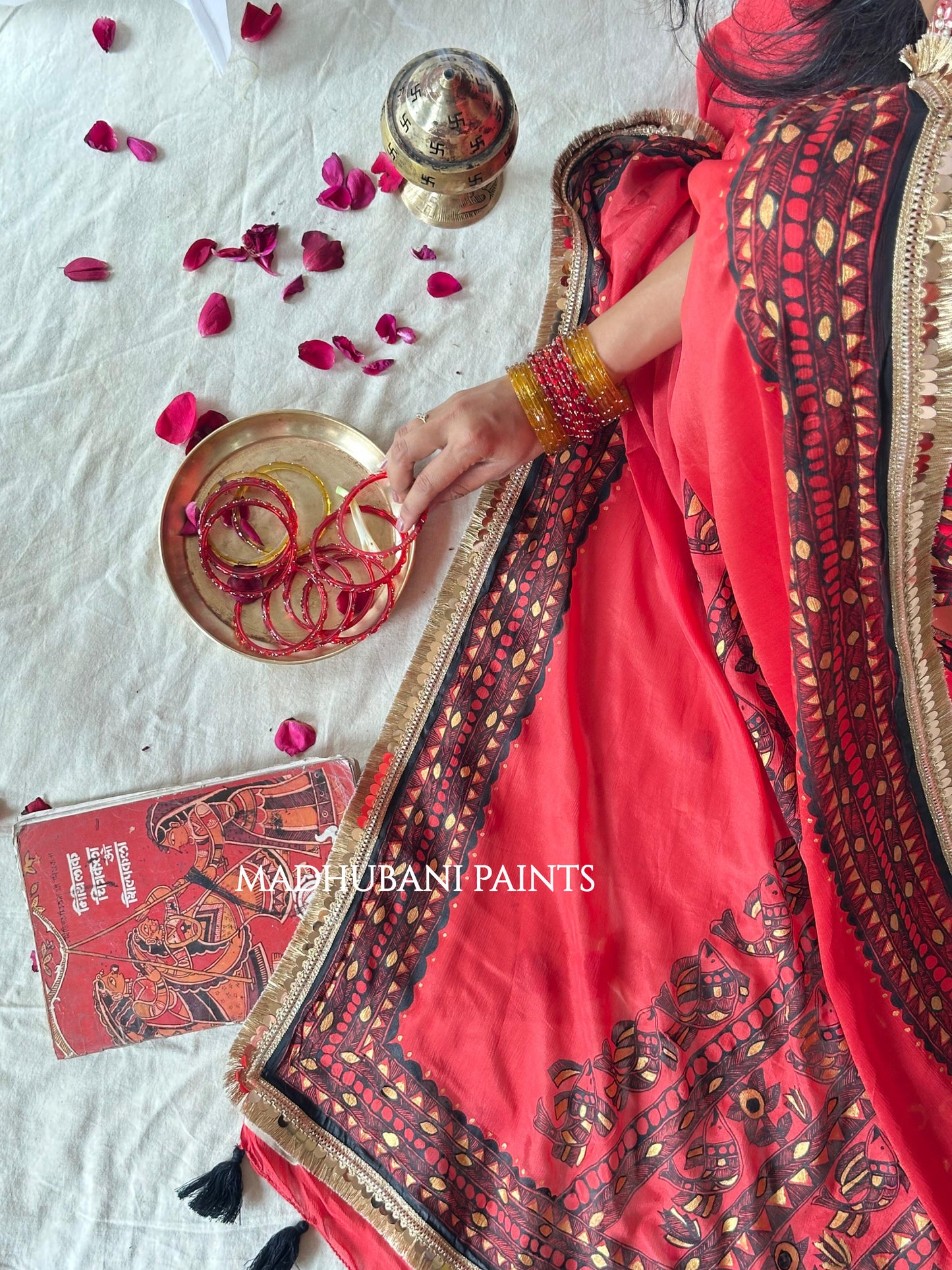 LAAL BRIDAL Hand-painted Madhubani Chiffon Saree Blouse Set
