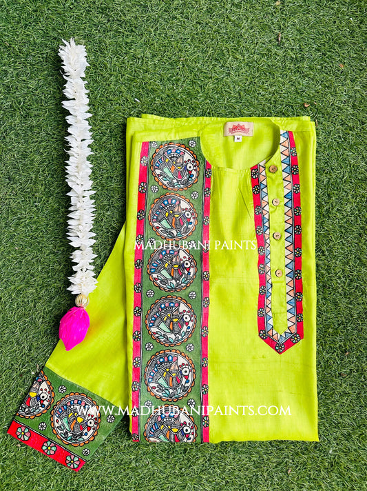 Morni Baagh Hand-painted Madhubani Men's Tussar Silk Kurta