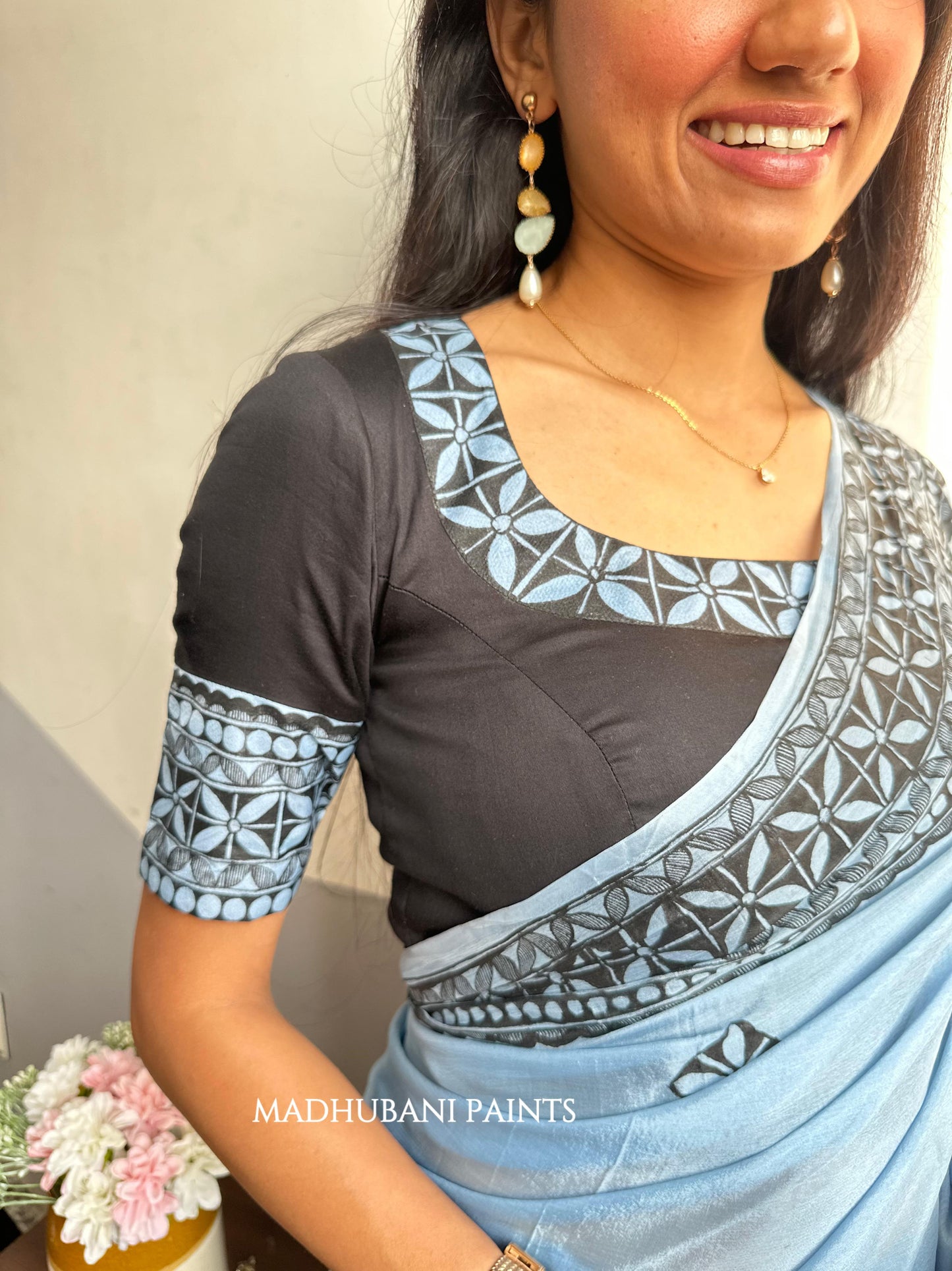 ROOPANJALI Hand-painted Madhubani Chiffon Saree Blouse Set