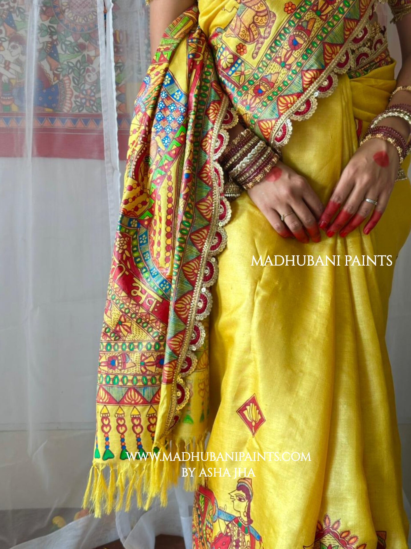 MITHILA WEDDING Hand-painted Madhubani Tussar Silk Saree