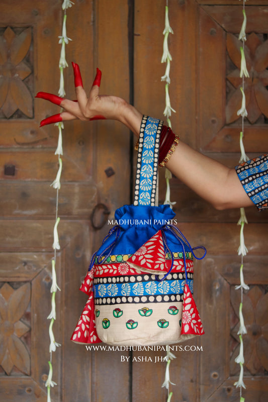 KAMAKHYA Handpainted Tussar Silk Madhubani Potli