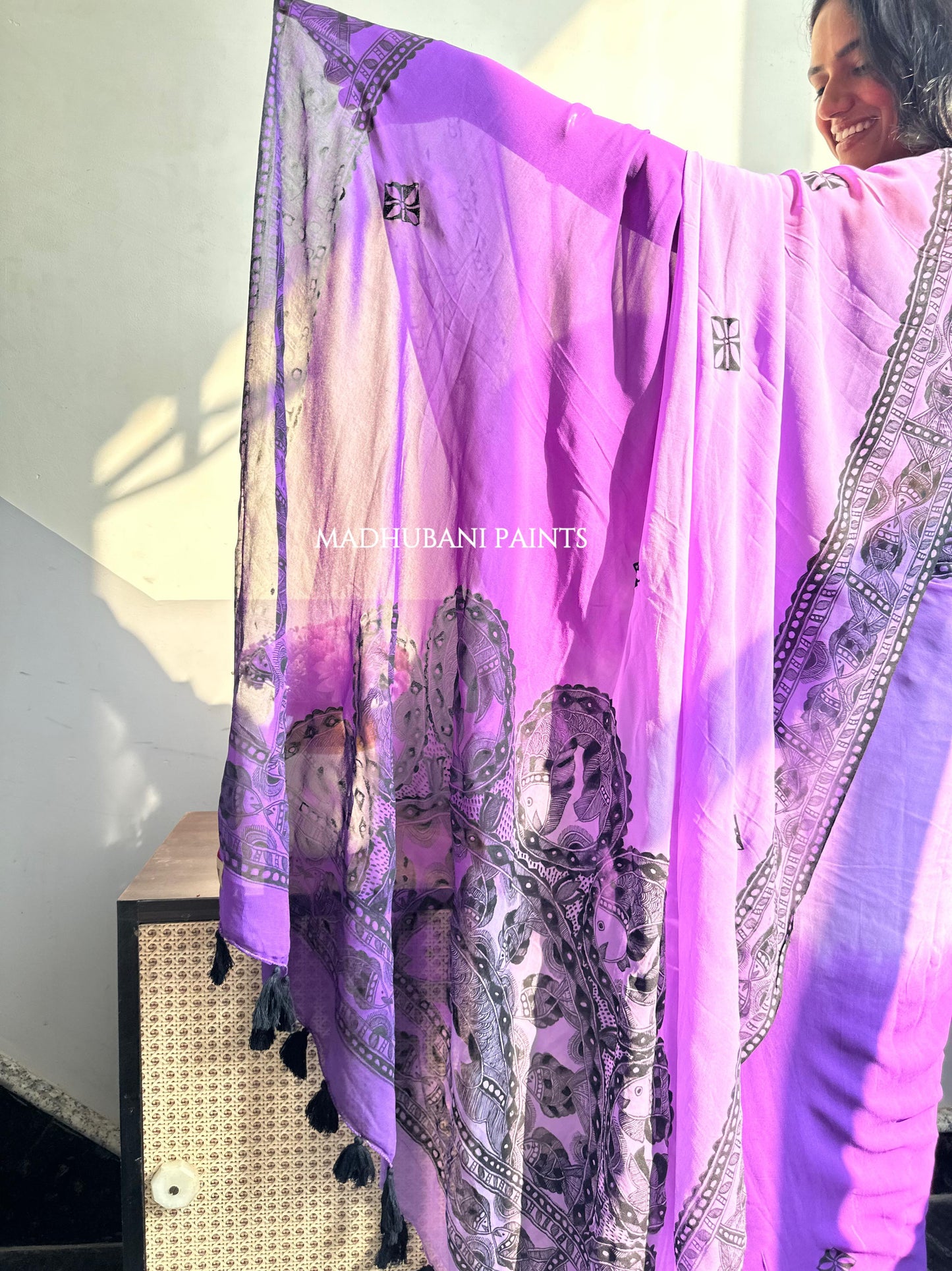 TARANGINI Handpainted Madhubani Georgette Saree