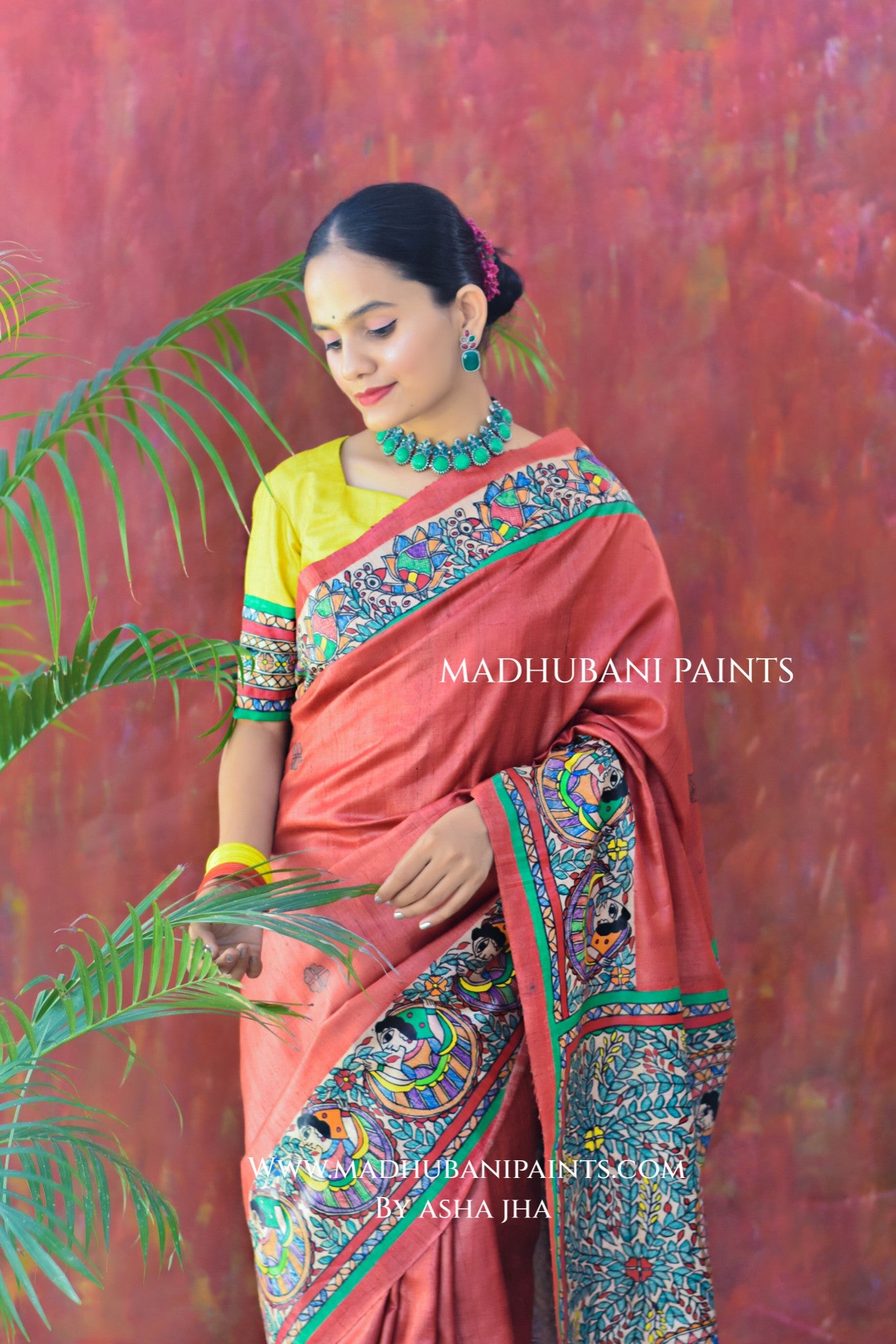 GUDIYA Handpainted Tussar Silk Saree Blouse Set