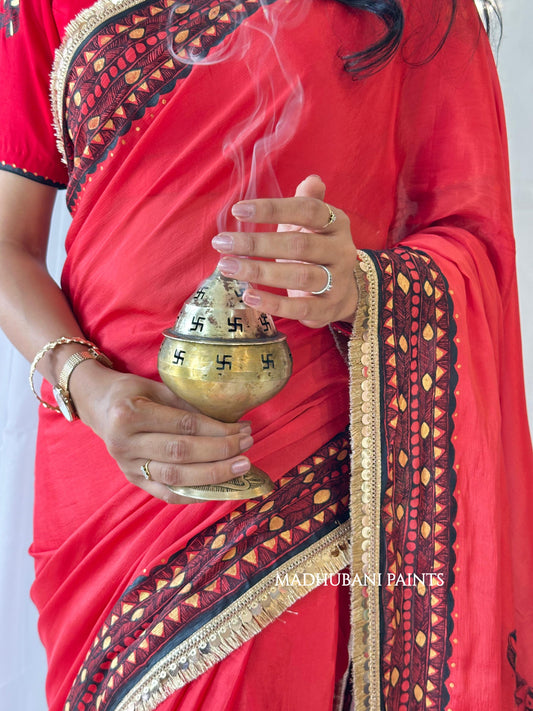 LAAL BRIDAL Hand-painted Madhubani Chiffon Saree