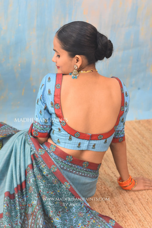 AASMANI MAYURI Handpainted Madhubani Chanderi Blouse