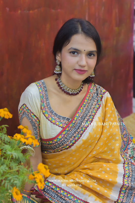 RAM SITA SWAYAMBAR Hand-painted Bandhini Tusaar Silk Blouse