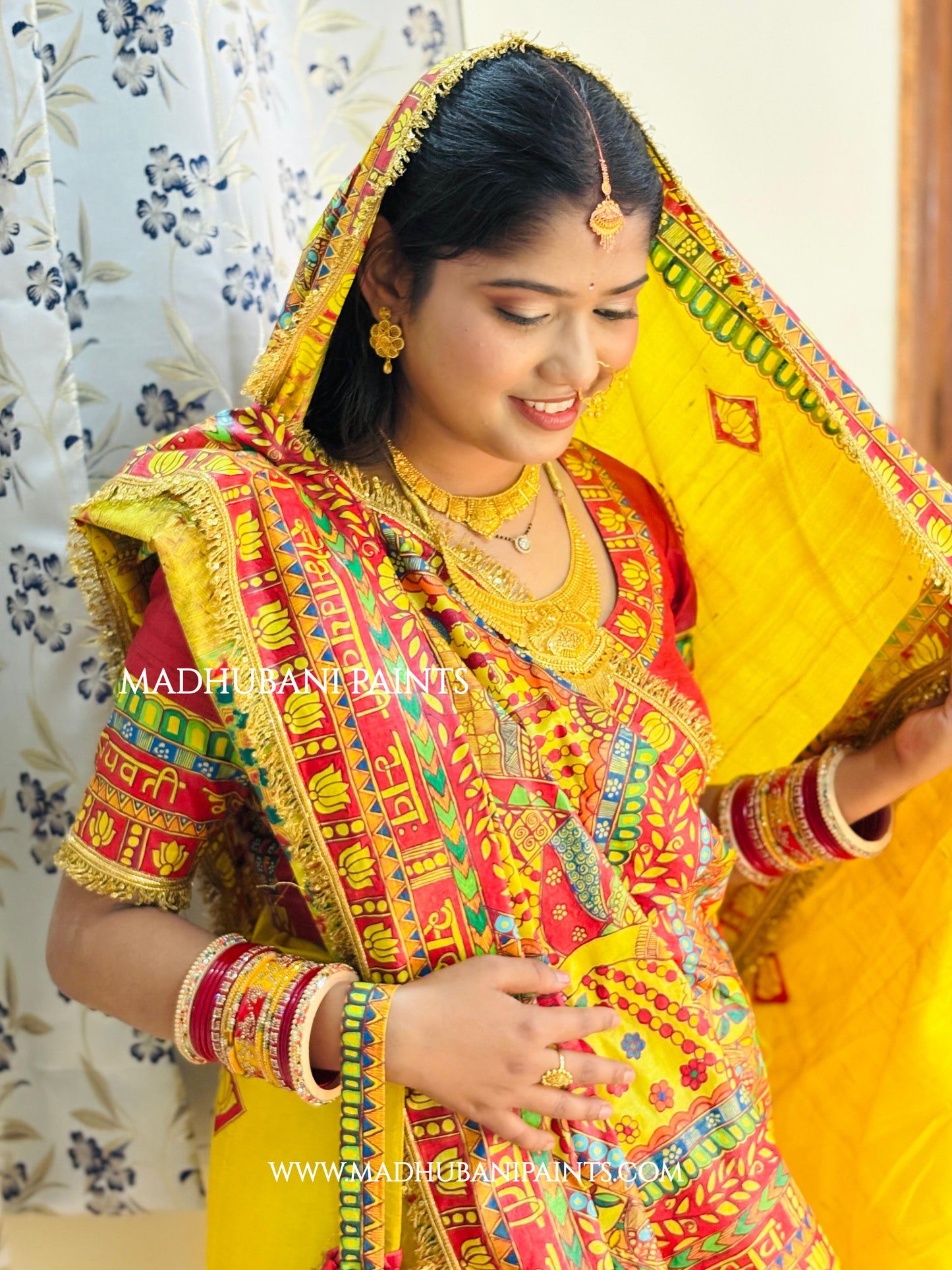 MITHILA VIVAH SINDOORDAAN Hand-painted Madhubani Tussar Silk Saree