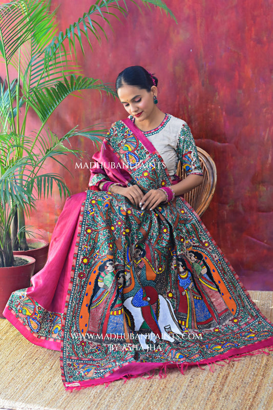 RASRAJ Hand-painted Madhubani Tussar Silk Saree