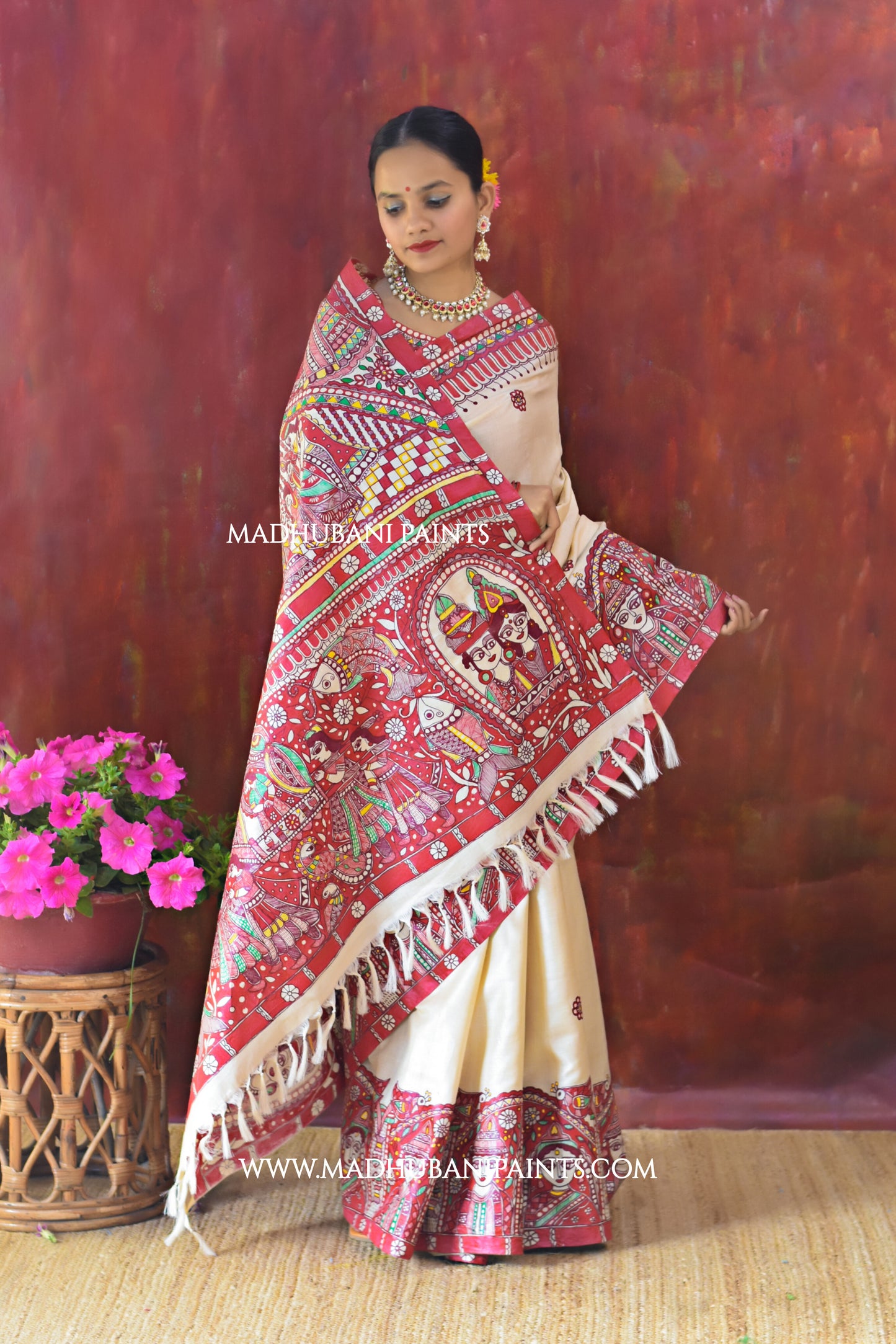 BENGALI BRIDE Hand-painted Madhubani Tussar Silk Saree