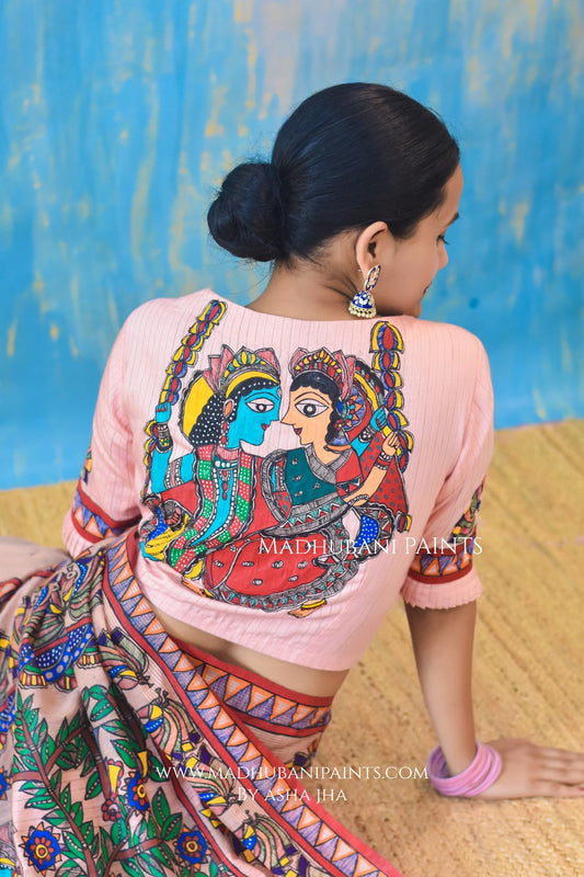 LEELA LAVANYA Hand-painted Madhubani Chanderi Saree Blouse set