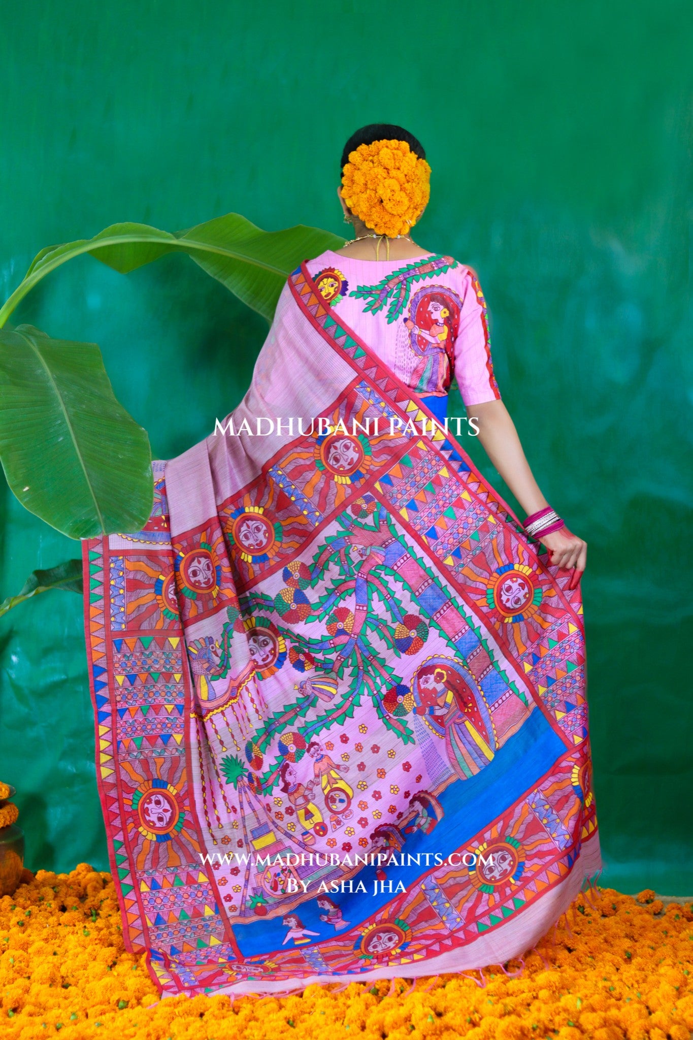 CHHATHI MAIYAA Handpainted Madhubani Chanderi Saree