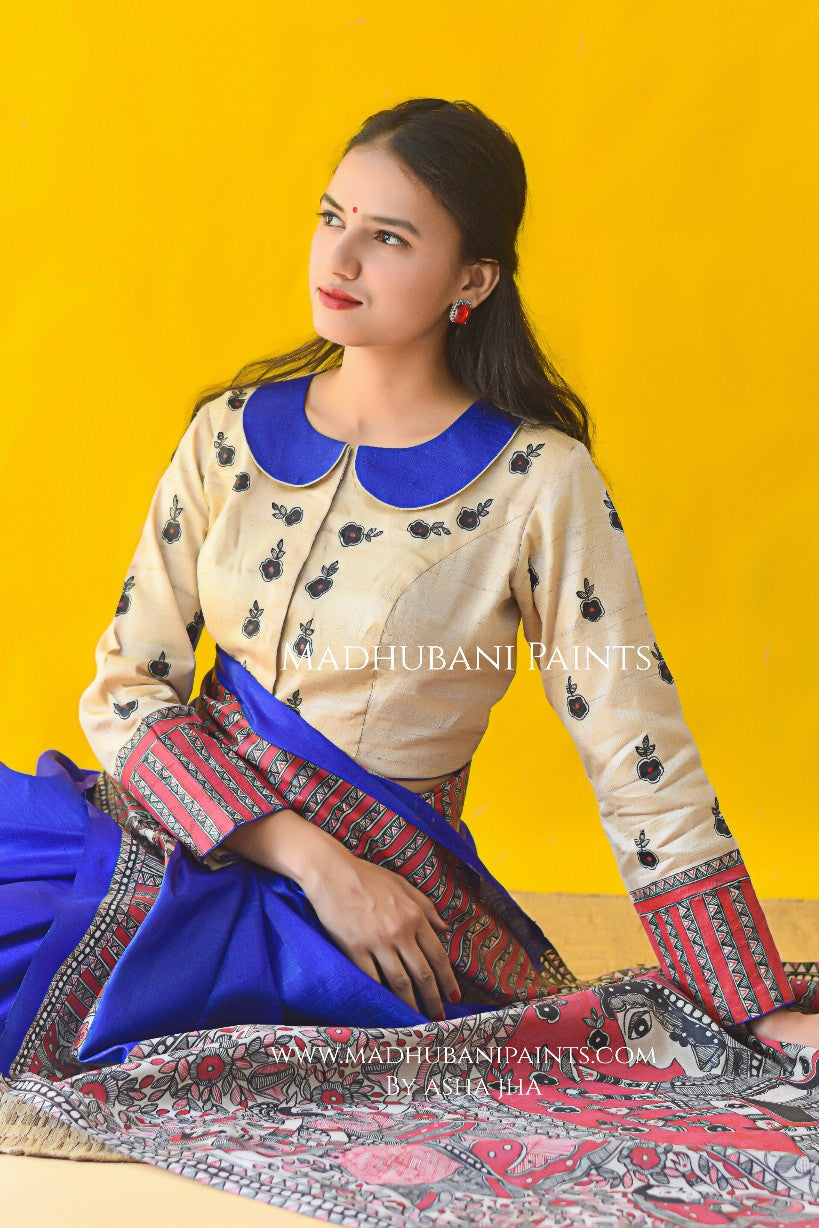 BHAGWATI Hand-painted Tussar Silk Saree Blouse Set