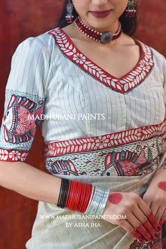 JAL TARANG Hand-painted Madhubani Chanderi Blouse