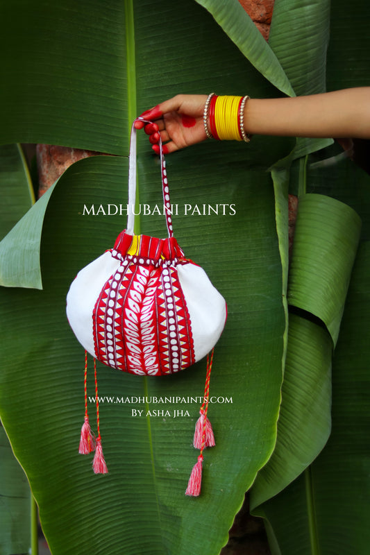 KAMLA Handpainted Linen Madhubani Potli