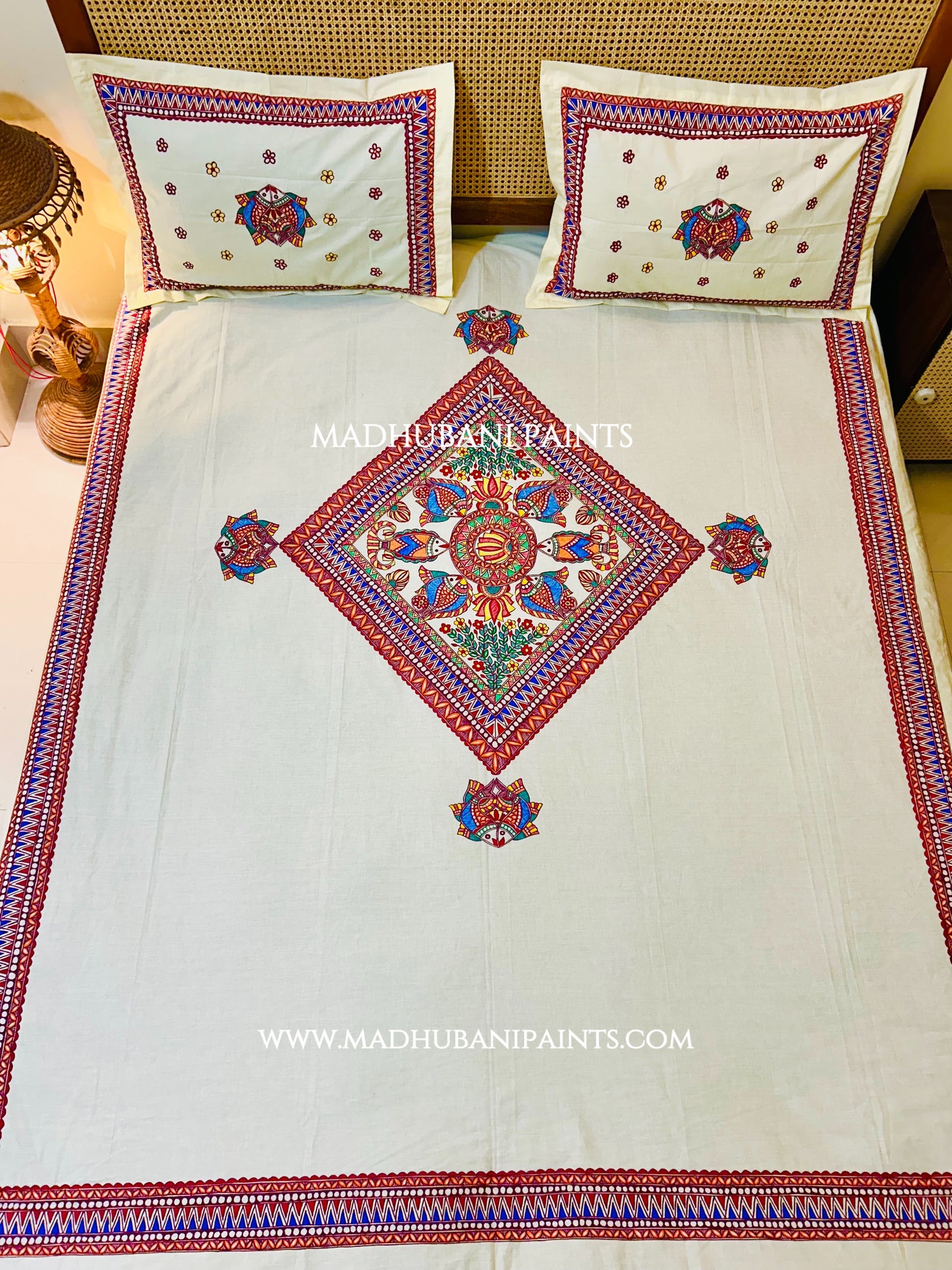 MATSYA JAAL Hand-painted Bedsheet With Pillow Cover
