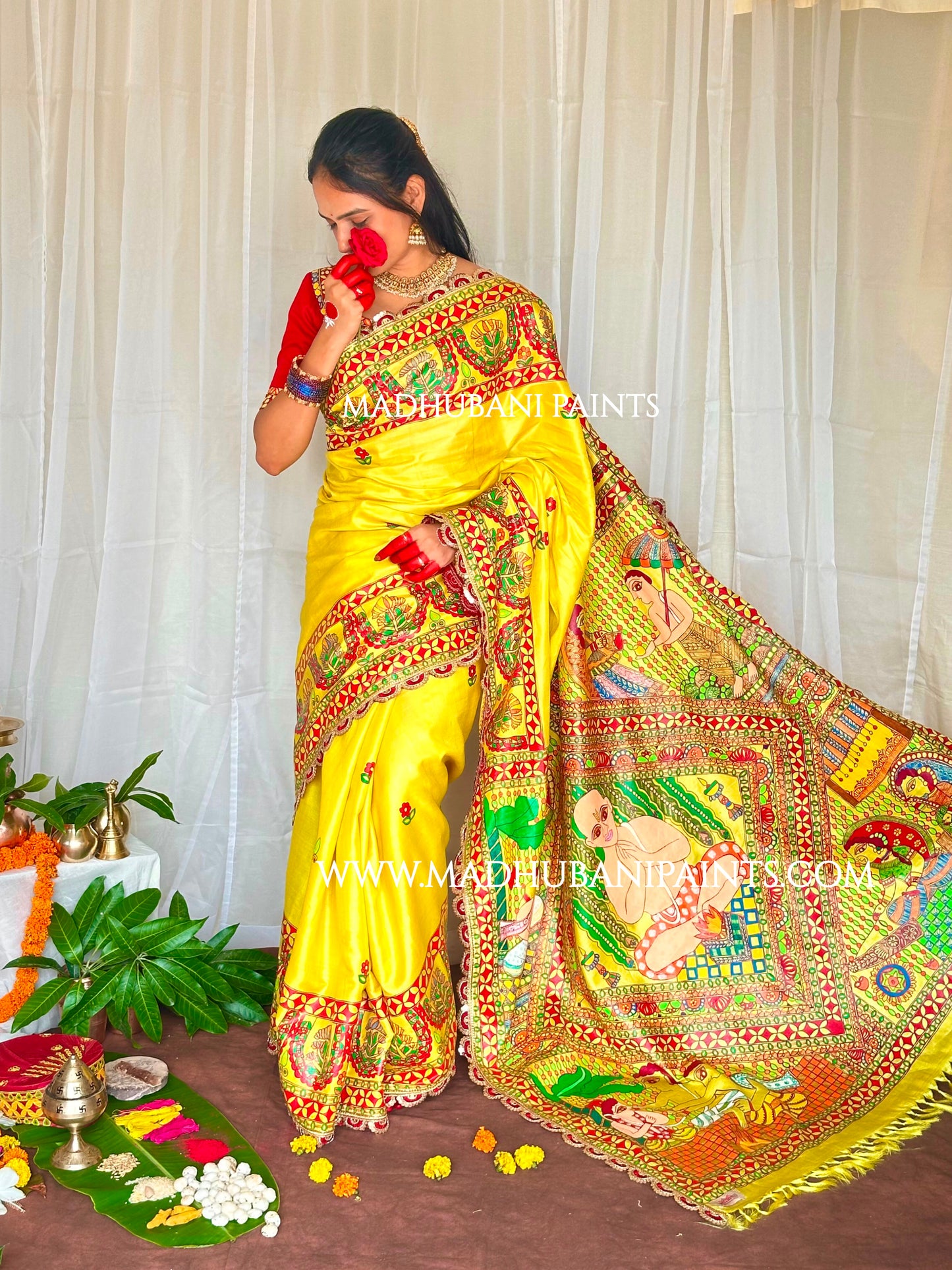 UPNAYAN Hand-painted Madhubani Tussar Silk Saree