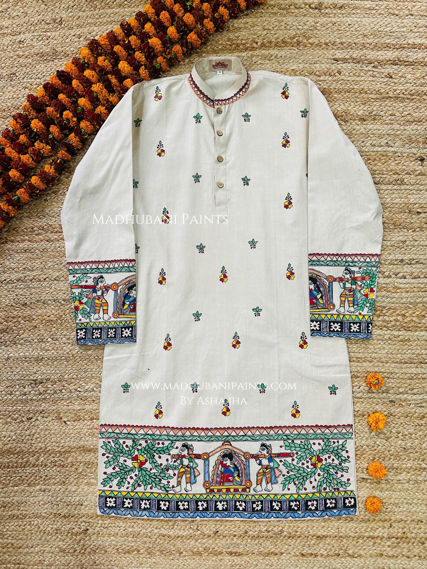 Doli Kahaar Men’s Hand-painted Handloom Cotton Kurta