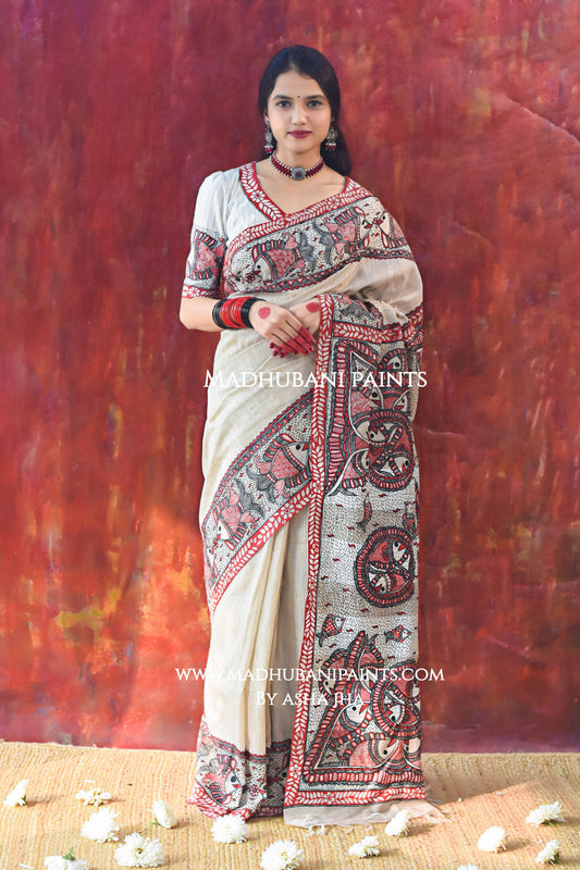 JAL TARANG Hand-painted Madhubani Chanderi Saree