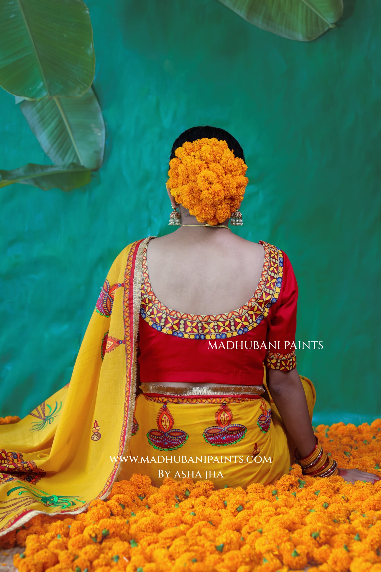 CHHATH PARV Hand painted Madhubani Mul Cotton Saree Blouse Set