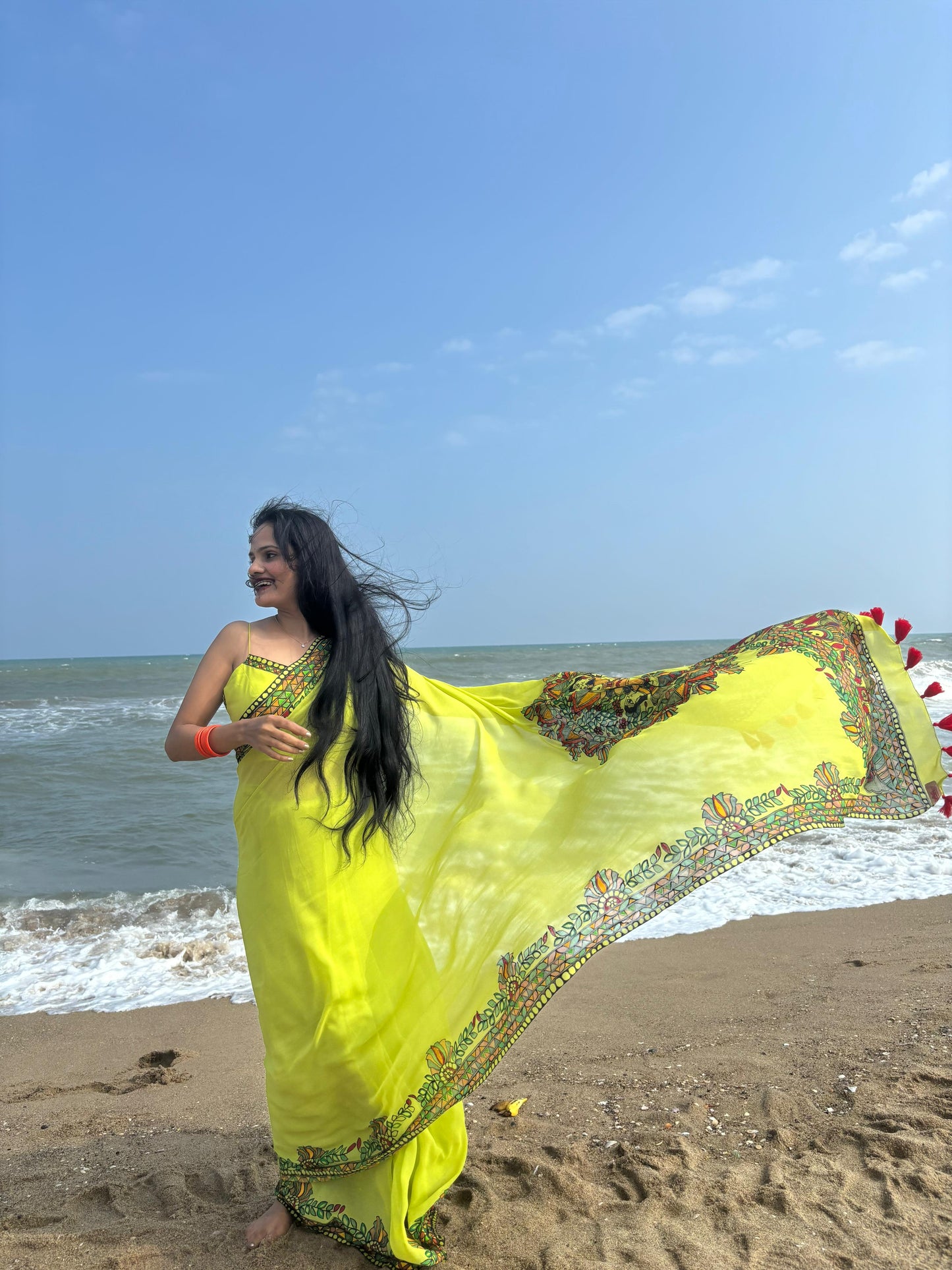 MRIDULA Handpainted Madhubani Georgette Saree