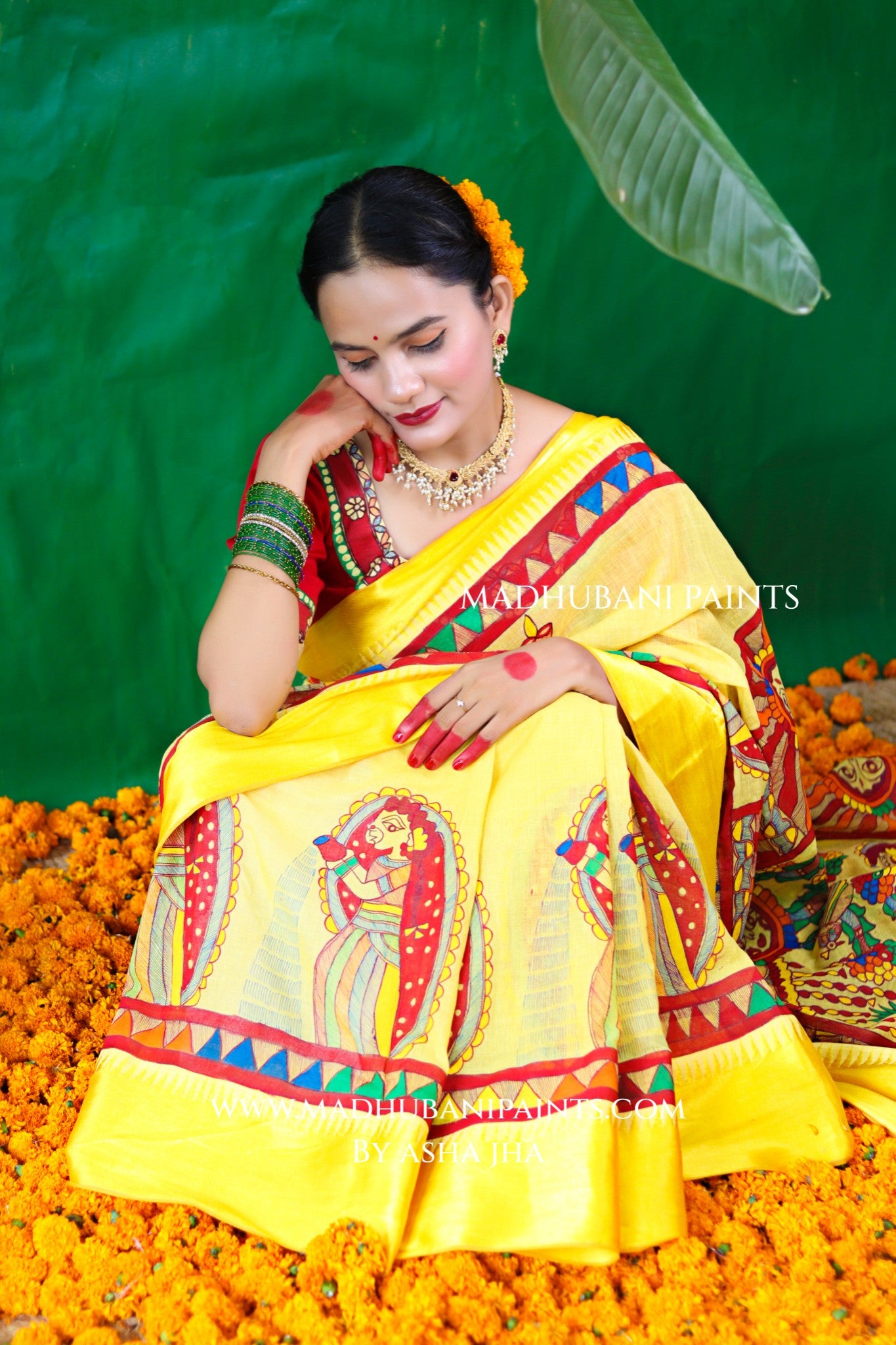 Chhath Puja Handpainted Madhubani Handloom Cotton Saree