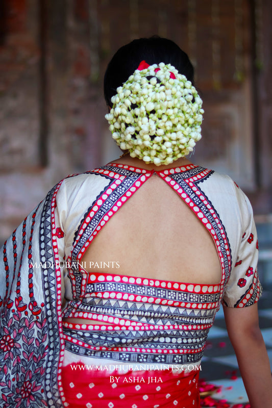 TRINETRA Handpainted Tussar Silk Madhubani Blouse