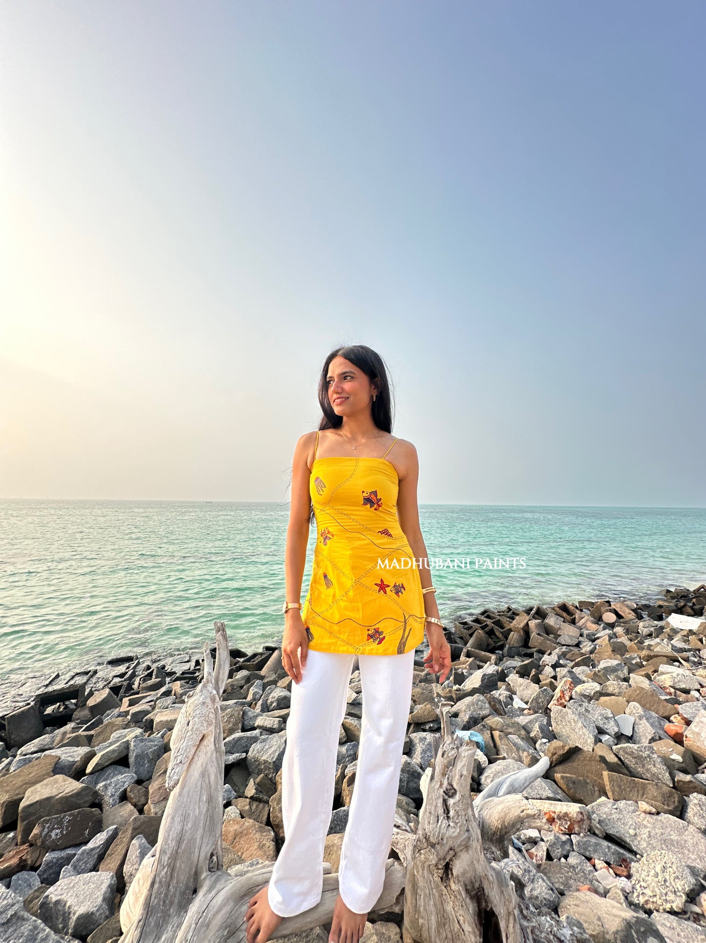 Whispers of Coral Hand-Painted Madhubani Top