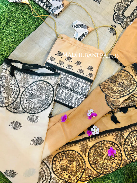 PANKHI Handpainted Madhubani Georgette Family Set