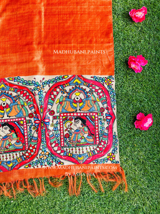 Bidaai Madhubani Hand-painted Tussar Silk Stole