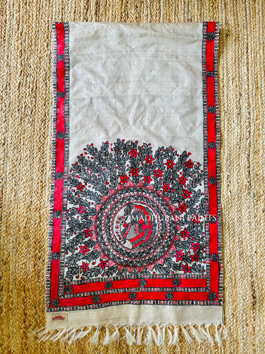 Peacock Hand-painted Tussar Silk Stole