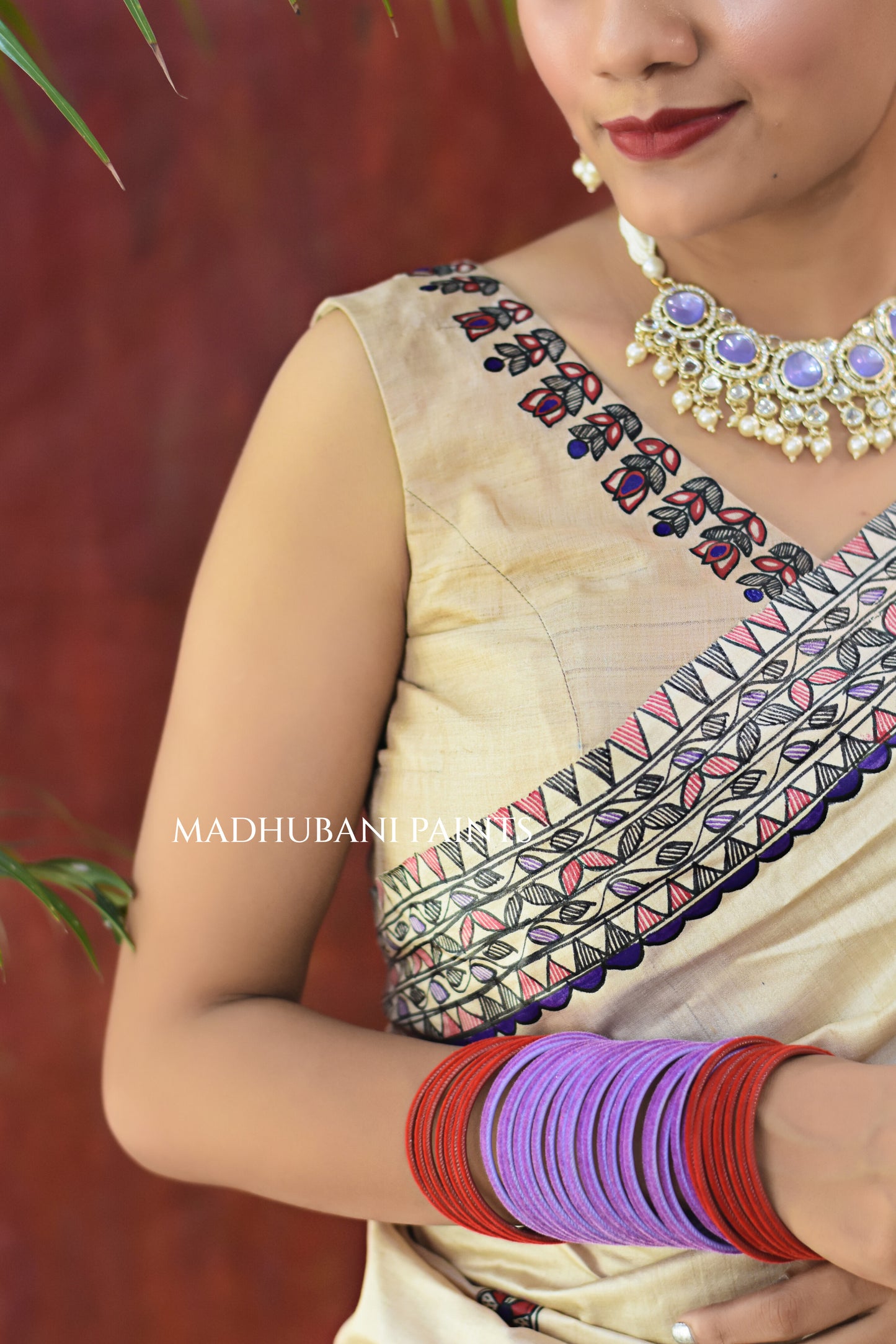 MITHILA Handpainted Madhubani Saree Blouse Set