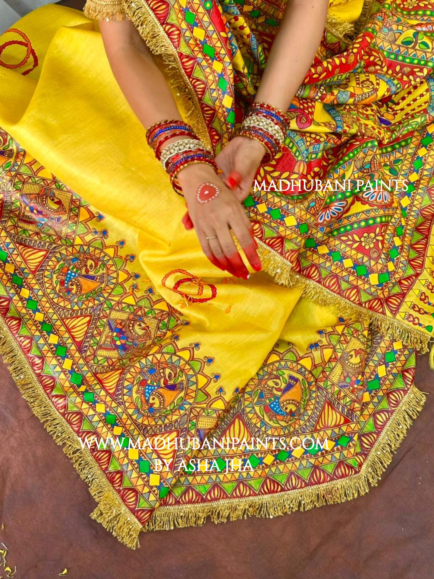 MITHILA VIVAH BRIDAL Hand-painted Madhubani Tussar Silk Saree Blouse Set