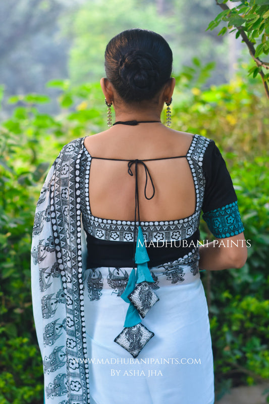 Neel Ujala Hand-painted Madhubani Chiffon Blouse