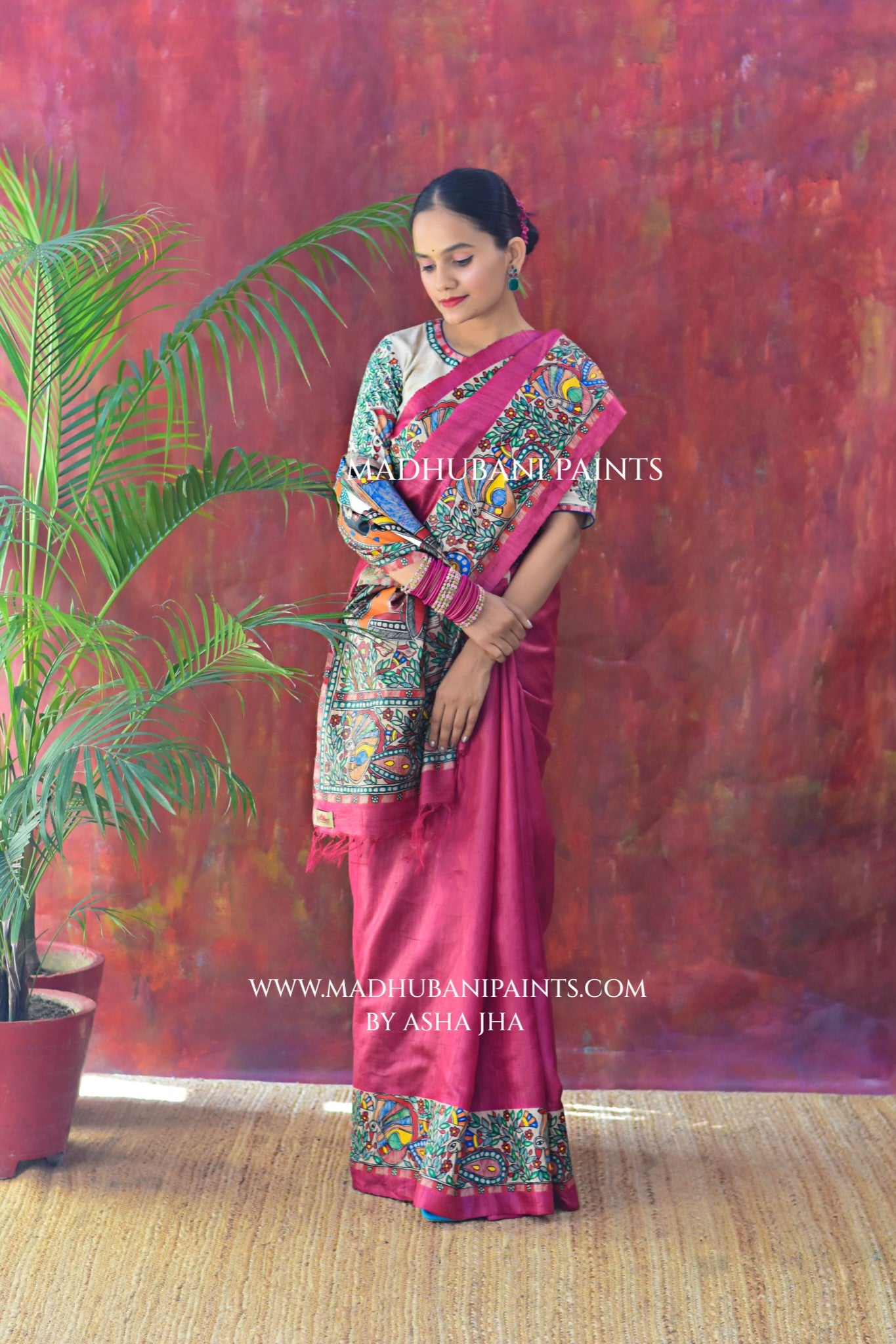 RASRAJ Hand-painted Madhubani Tussar Silk Saree