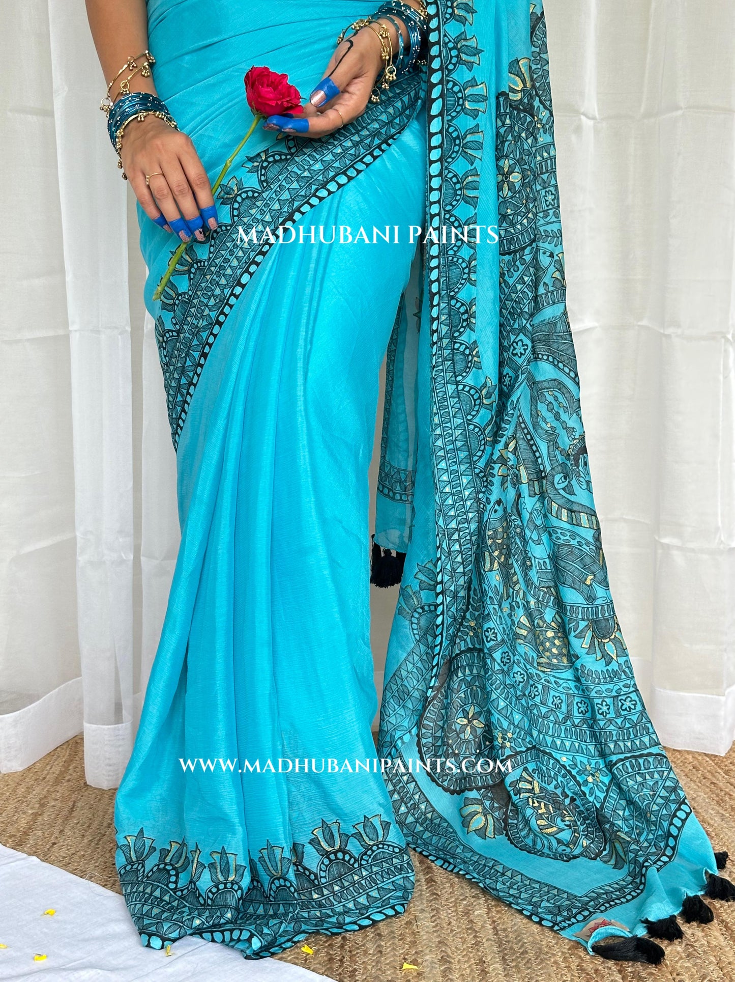 Aasmani Doli Hand-painted Madhubani Chiffon Saree
