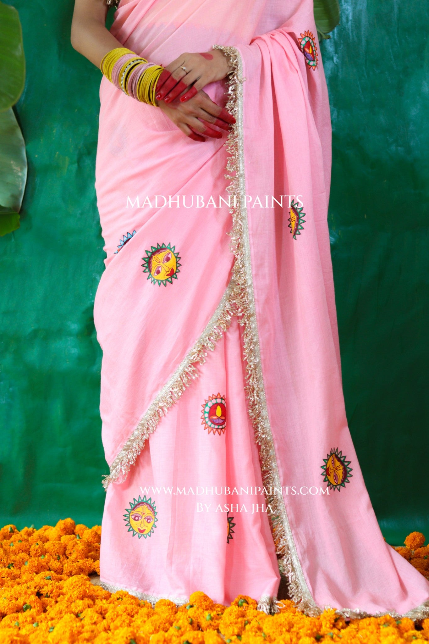 SURYA Chhath Puja Handpainted Madhubani Mul Cotton Saree