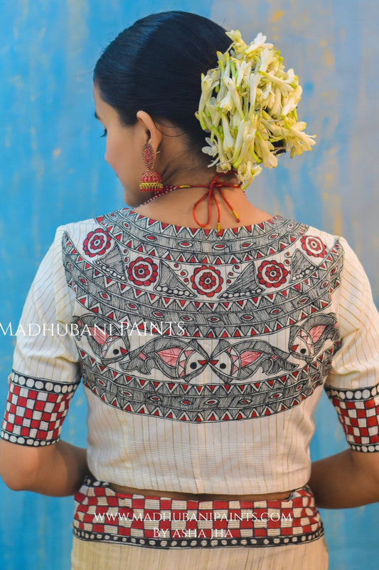 NADI KINARE Hand-painted Madhubani Chanderi Blouse