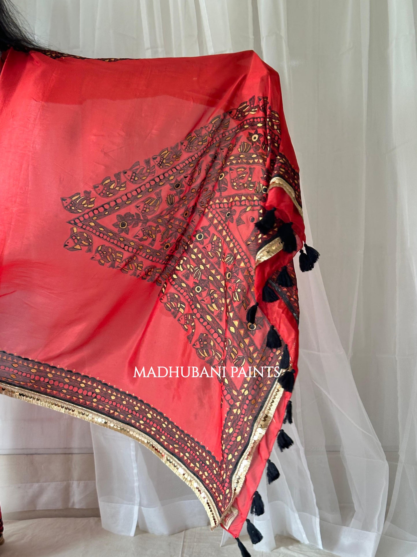 LAAL BRIDAL Hand-painted Madhubani Chiffon Saree Blouse Set