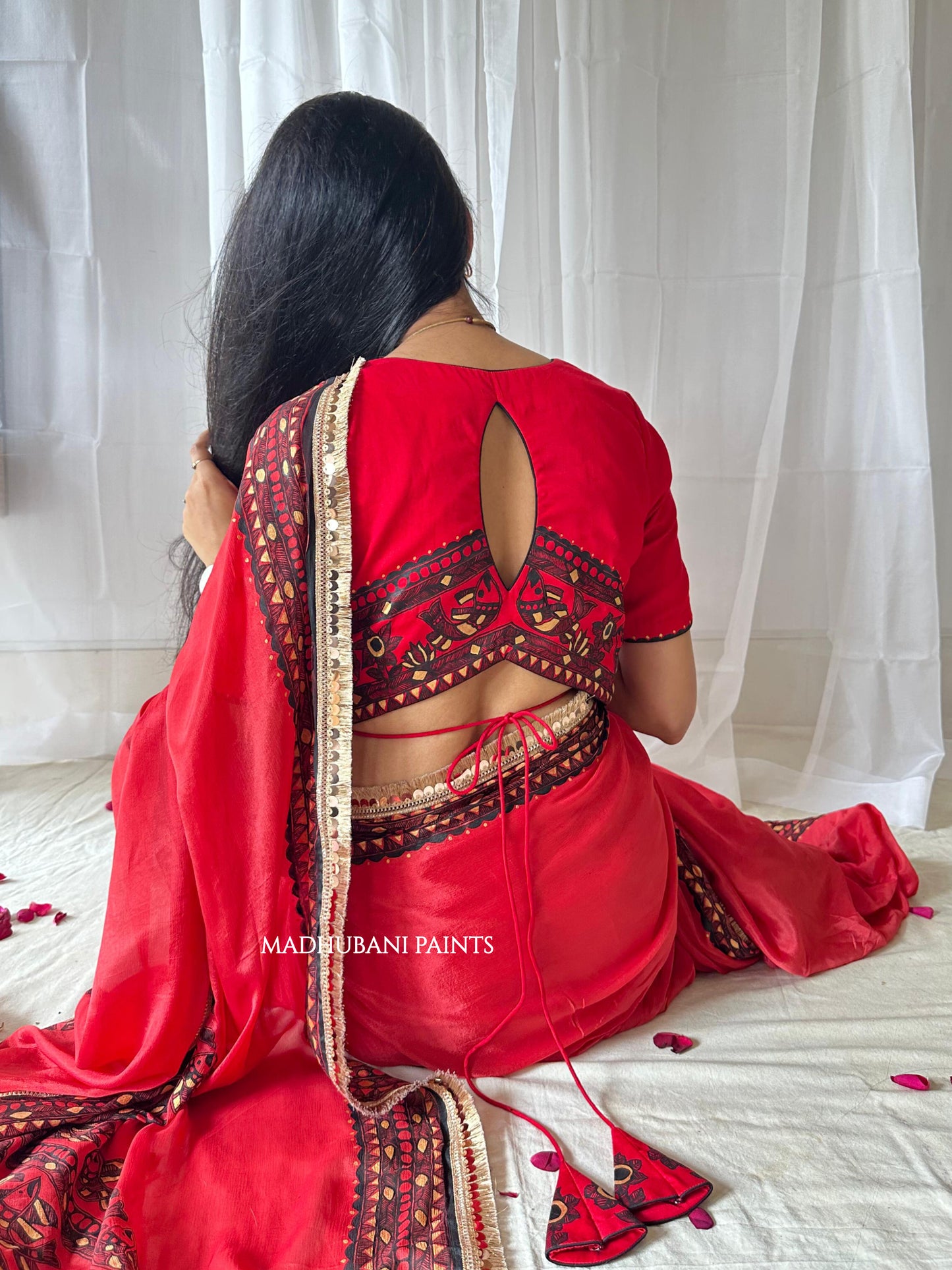 LAAL BRIDAL Hand-painted Madhubani Chiffon Saree Blouse Set