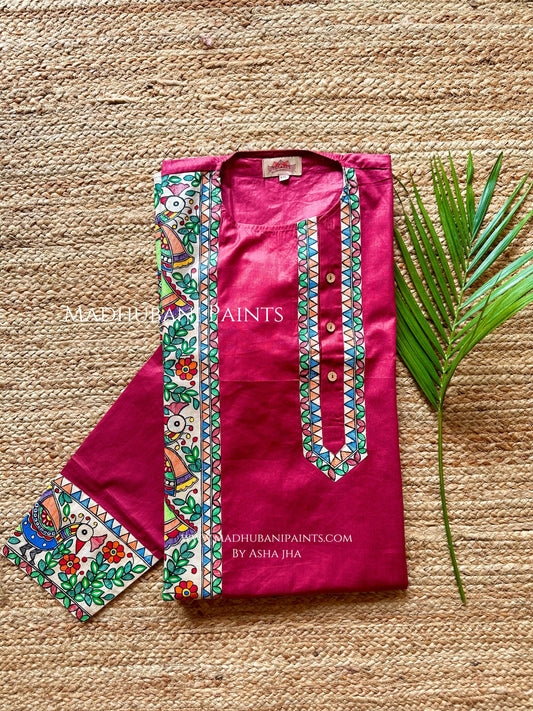 Maroon Mayuri Hand-painted Handloom Men's Cotton Kurta