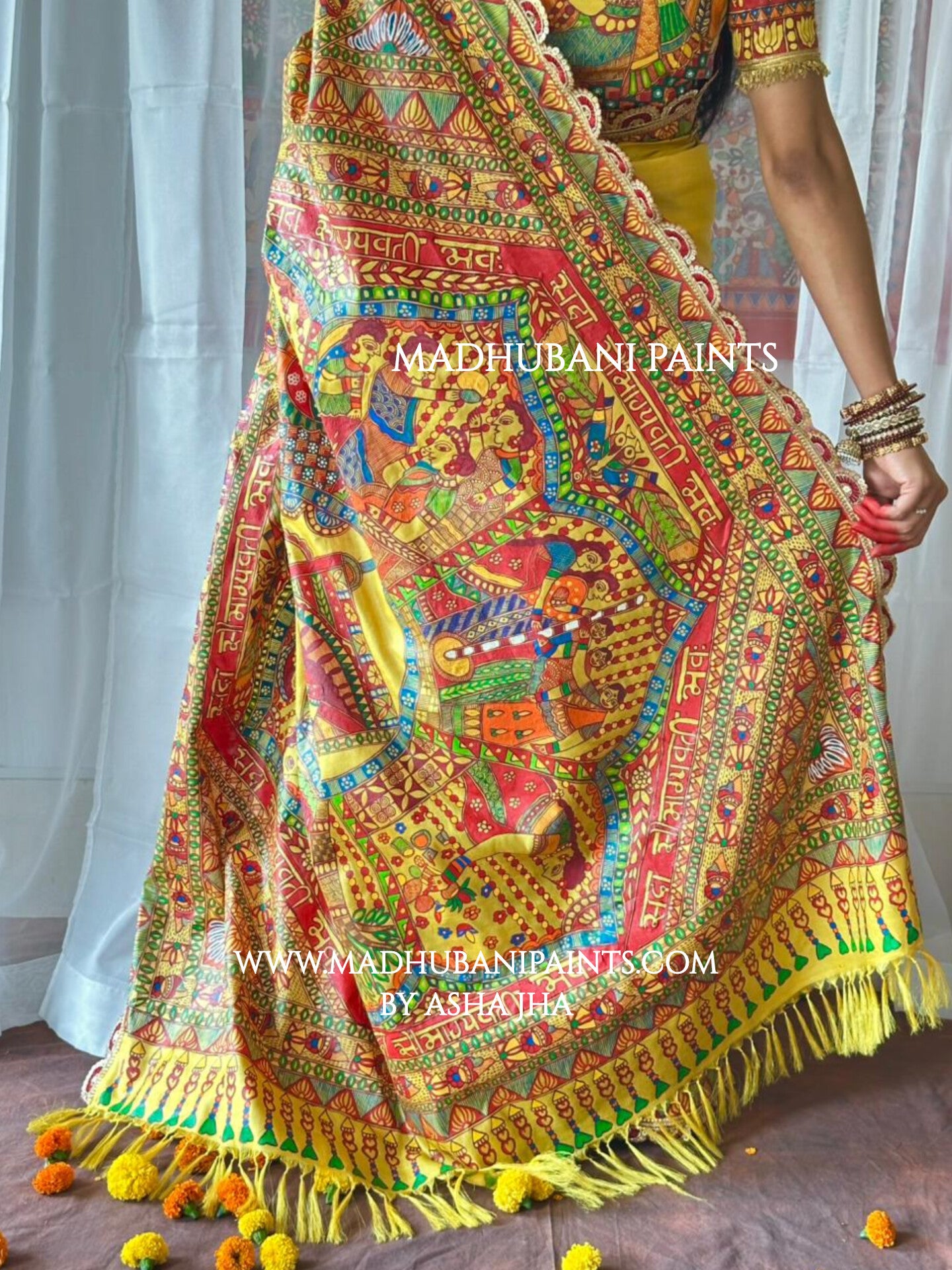 MITHILA WEDDING Hand-painted Madhubani Tussar Silk Saree
