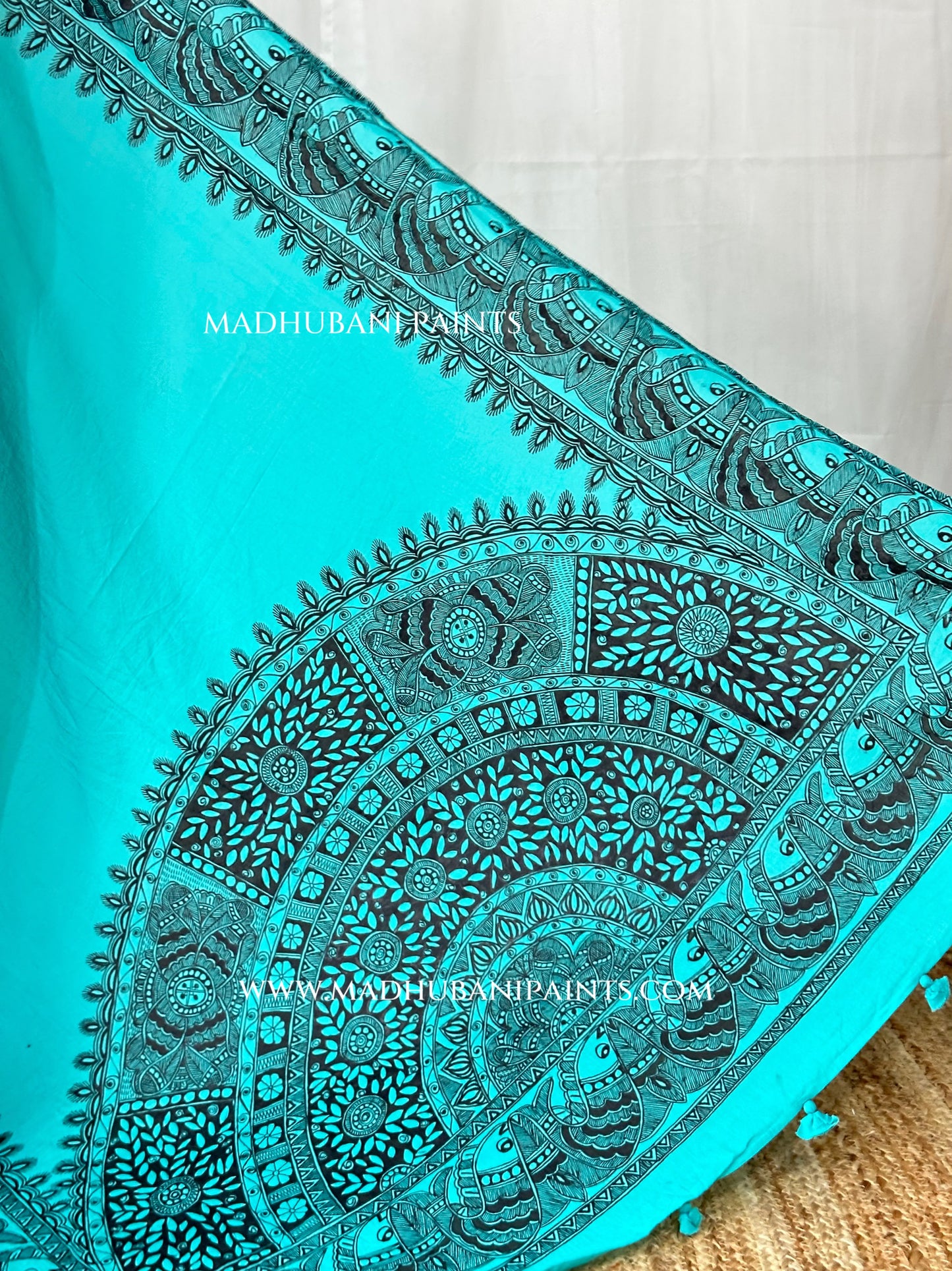 Aasmani Shringar Hand-painted Madhubani Painting Cotton Saree