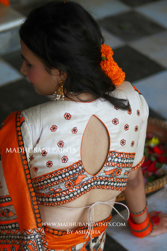 KESARIYA NAINTARA Handpainted Tussar Silk Madhubani Blouse