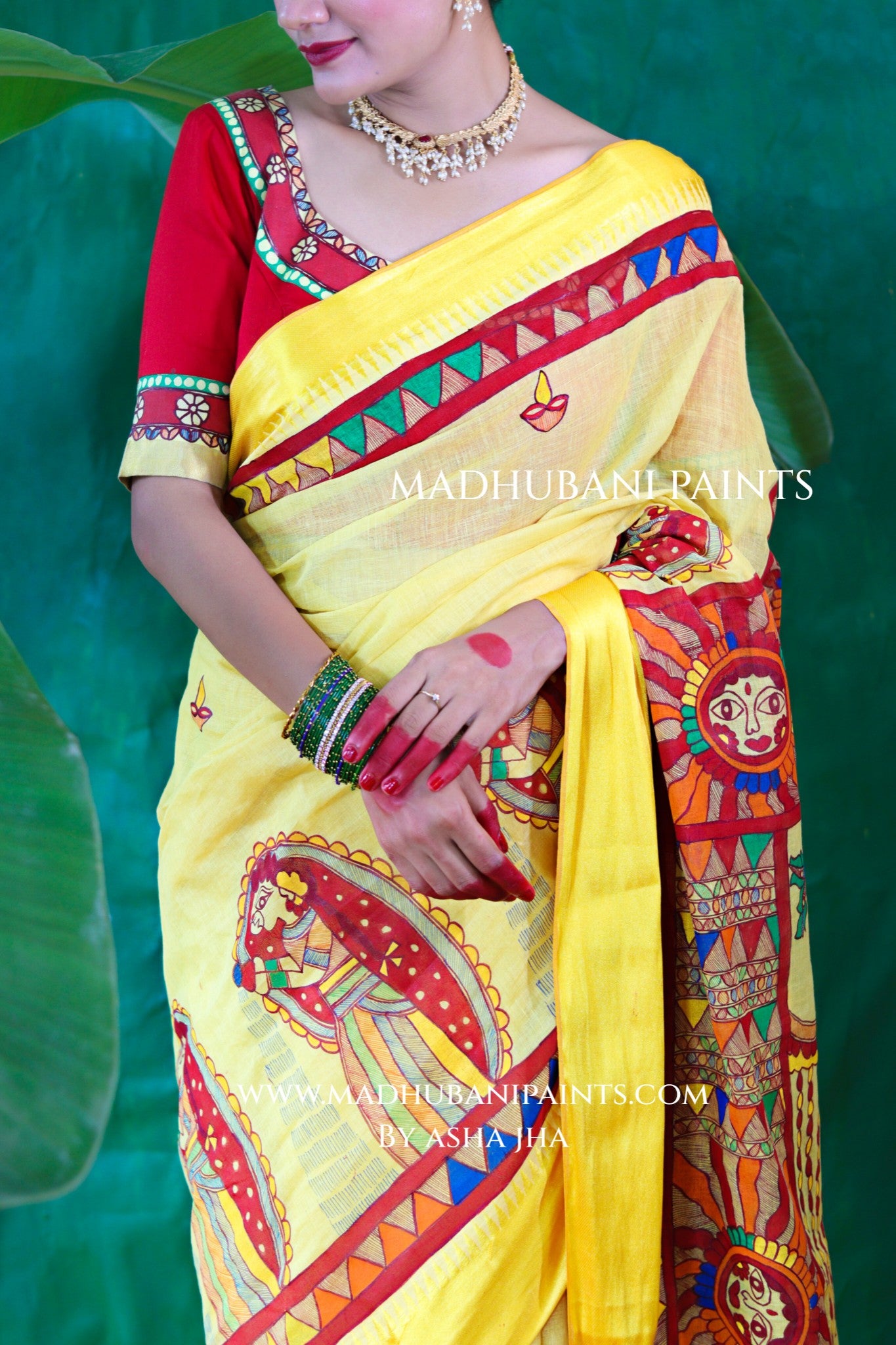 Chhath Puja Handpainted Madhubani Handloom Cotton Saree