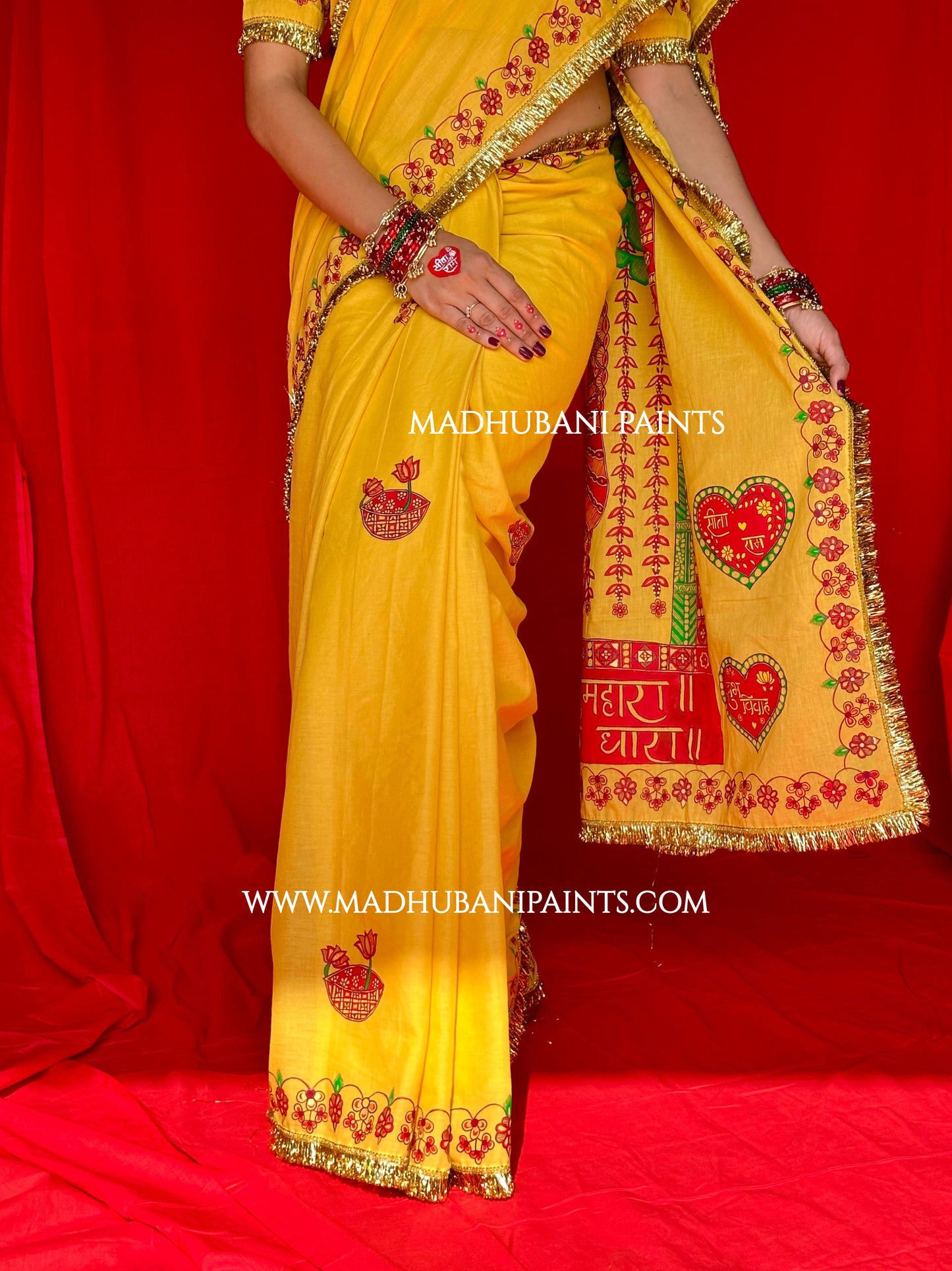 Swayambar Bihari Bridal Hand-painted Madhubani Painting Saree